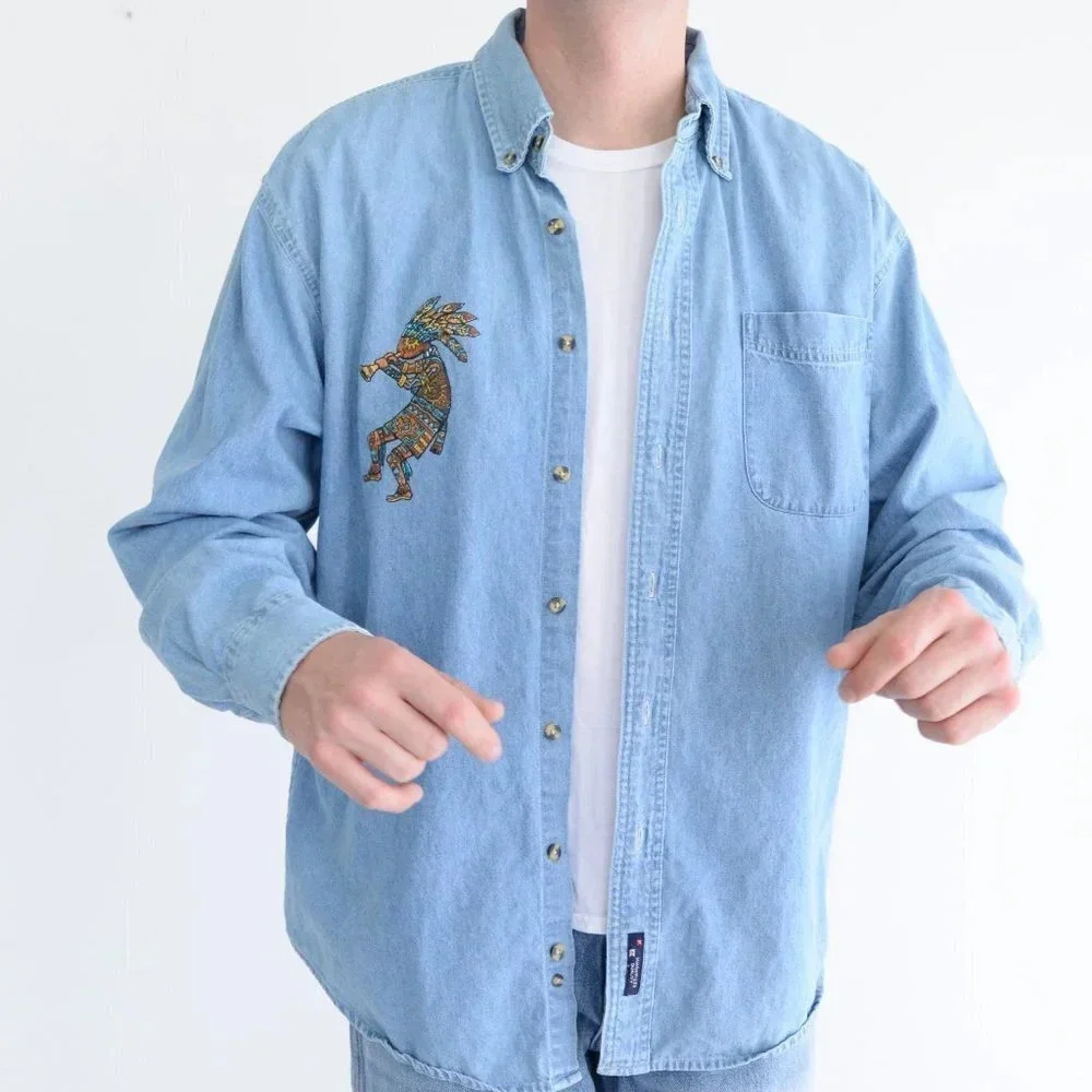Vintage C  Port and Company 100% Cotton Grand Canyon Dancing Man Button Down - Picture 4 of 13